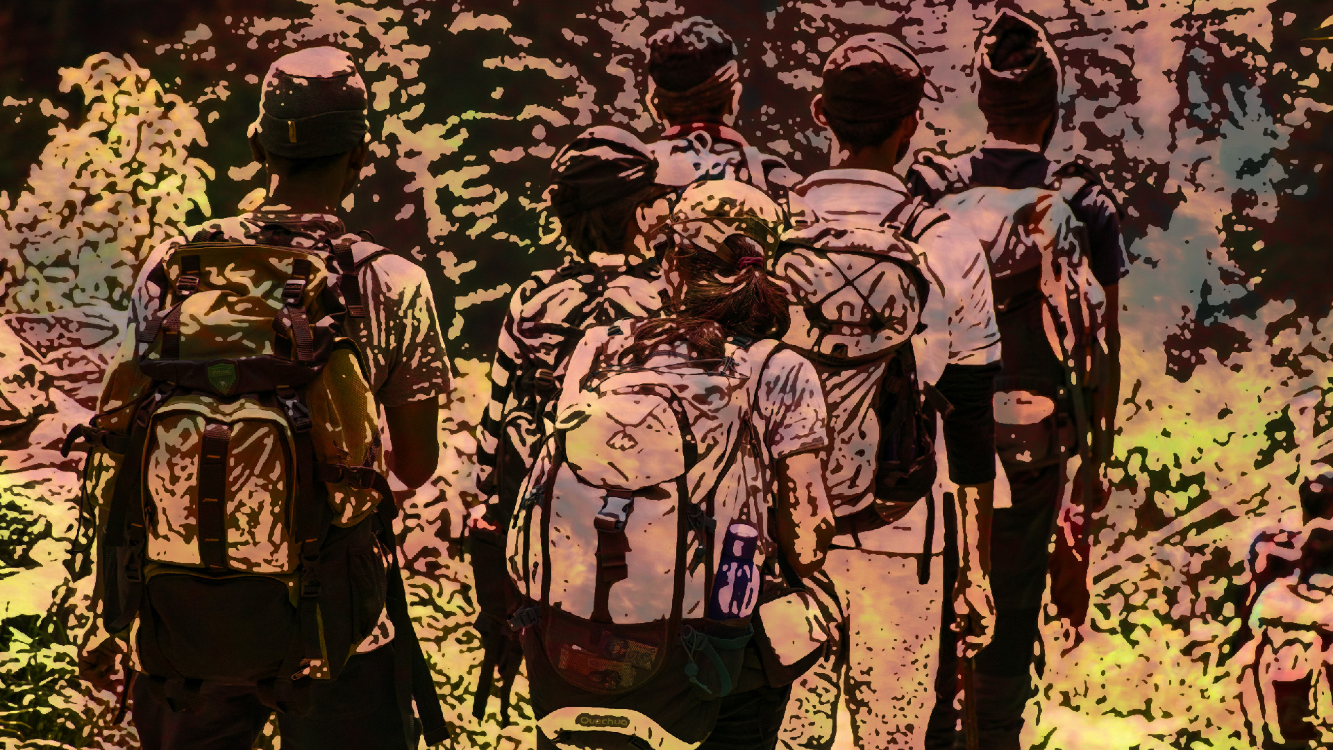 Launch Image of young people hiking into the woods